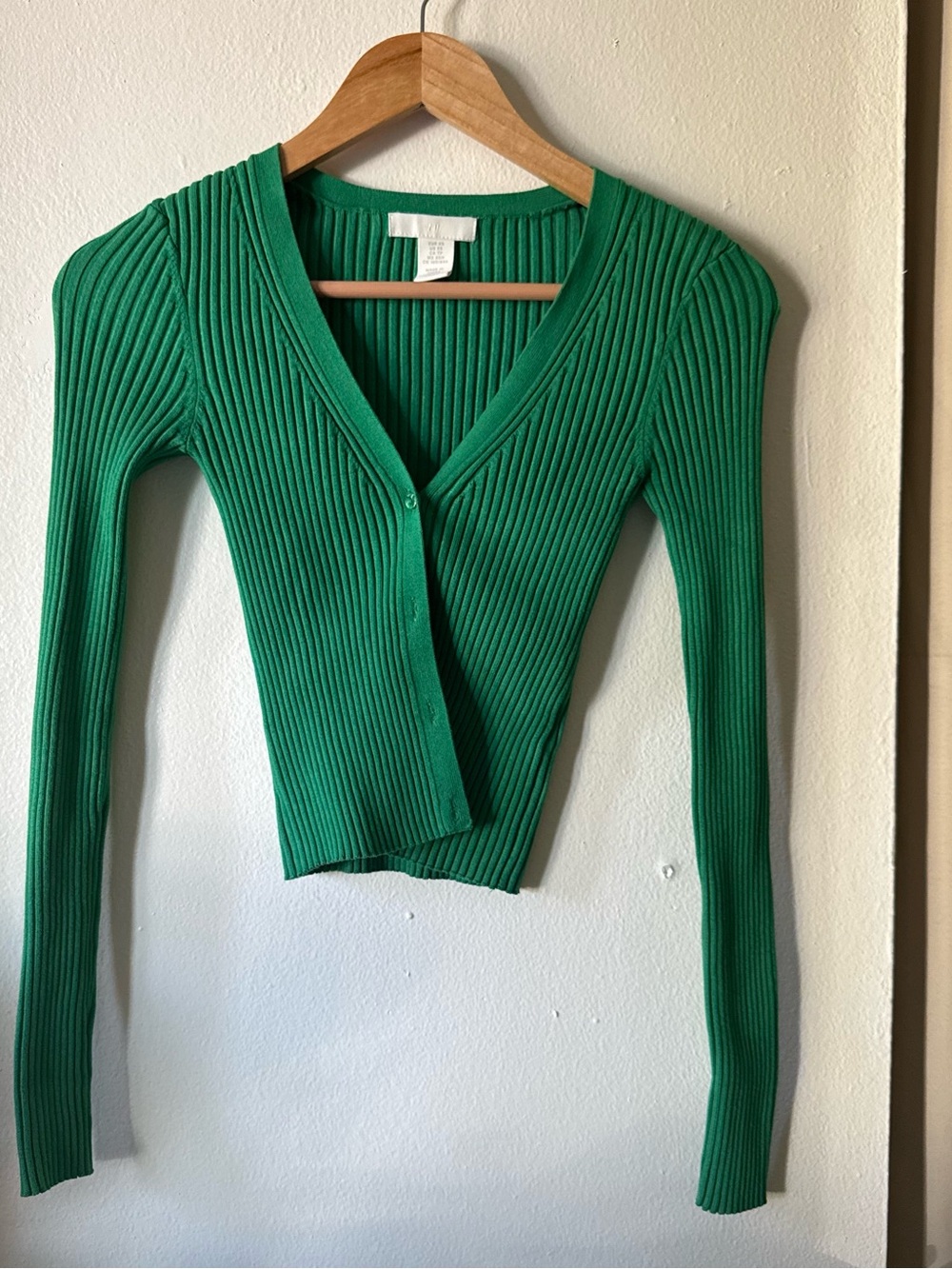 H&M Emerald Green Ribbed V-Neck Button Cardigan